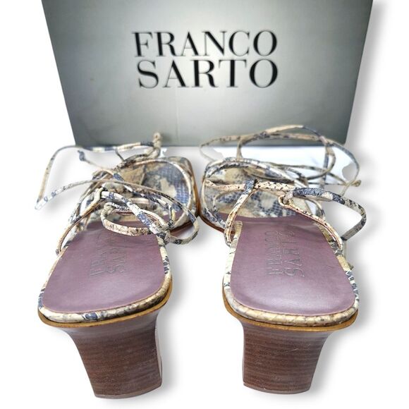 Franco Sarto Diavolo Lace-Up Python Snakeskin Leather Sandals High Heels Sz 10M - Picture 4 of 9